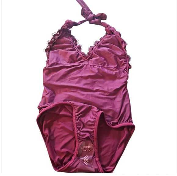PILYQ Vino Lace Halter top one piece swimsuit